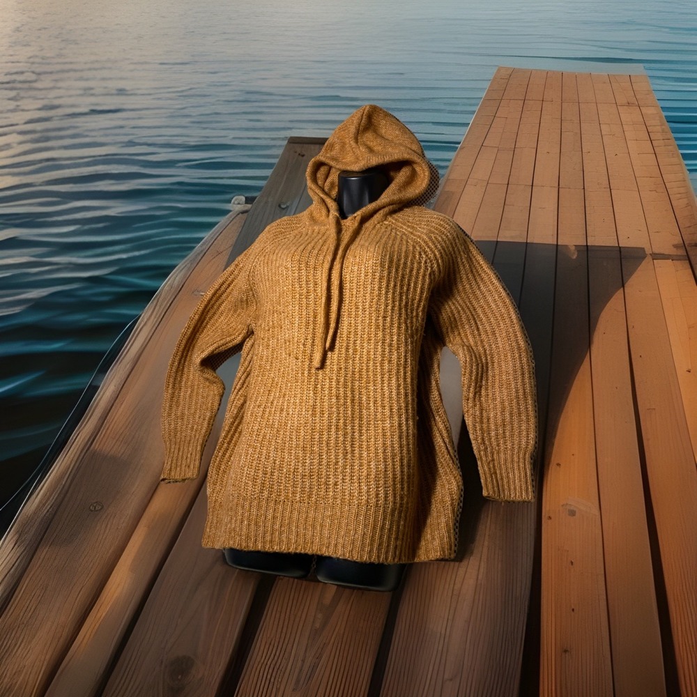 Aerie Chunky Rib Knit Sweater XS Pullover Hood Orange Speckled‎ Wool Oversized